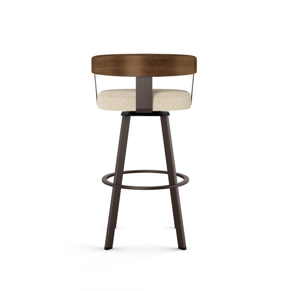 Lars 30'' Swivel Bar Stool in Cream Bouclé and Brown Wood