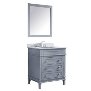 Wineck 30 in. W x 35 in. H Bath Vanity in Gray with Marble Vanity Top in Carrara White with White Basin and Mirror