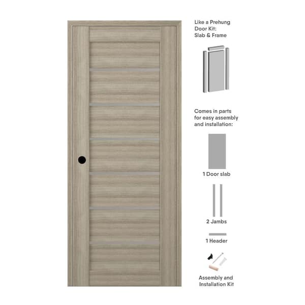 Alba DIY-Friendly 24 in. x 80 in. Right-hand 6 Lite Frosted Glass Shambor Composite Wood Single Prehung Interior Door