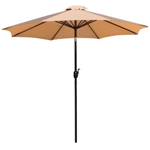 Carnegy Avenue 9 ft. Round Market Umbrella with 1.5 in. Dia Aluminum Pole, Crank and Tilt Function in Tan