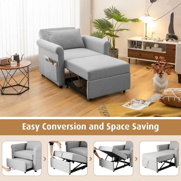 3-in-1 Pull-Out Convertible Adjustable Reclining Sofa Bed-Gray - Gray