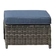 Janus Gray 6-Piece Wicker Patio Fire Pit Conversation Seating Set with Denim Blue Cushions