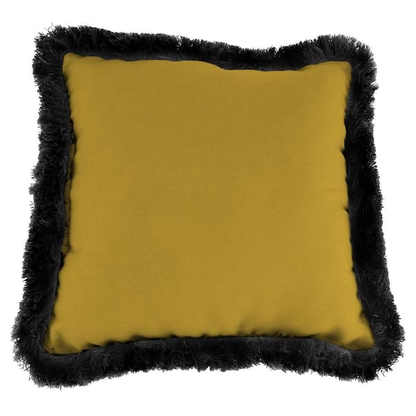 Jordan Manufacturing Sunbrella Canvas Maize Square Outdoor Throw Pillow with Black Fringe