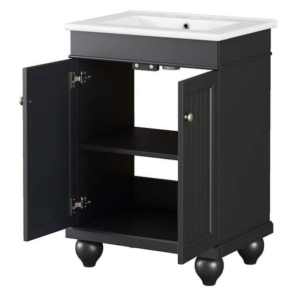 COWLOWN 24 in. W x 18.3 in. D x 33.9 in. H Bathroom Black Linen Cabinet