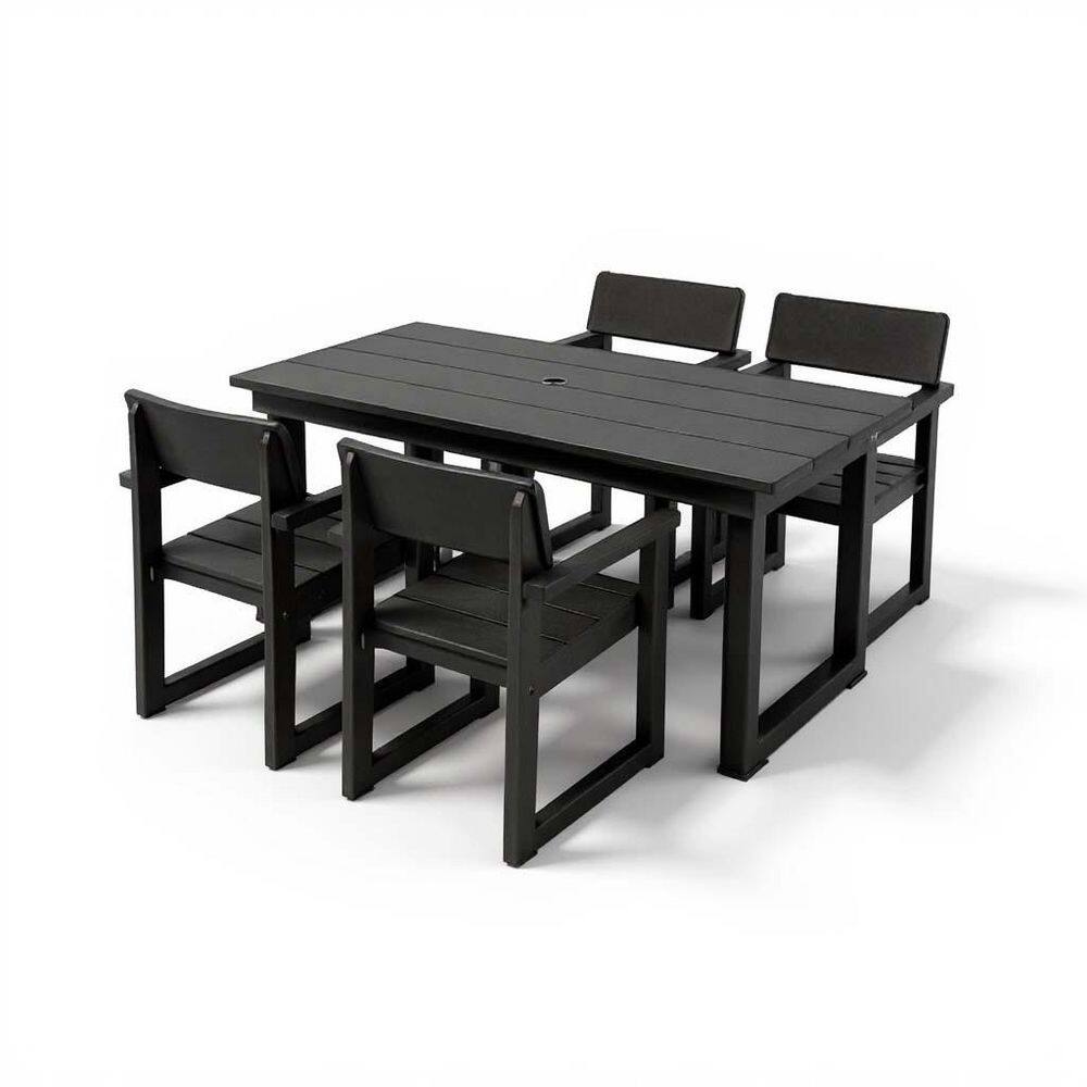 Tenleaf 5-Piece Black HDPE Wood Outdoor Dining Set with