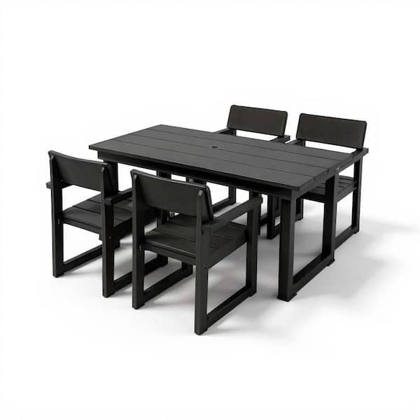 Tenleaf 5-Piece Black HDPE Wood Outdoor Dining Set with