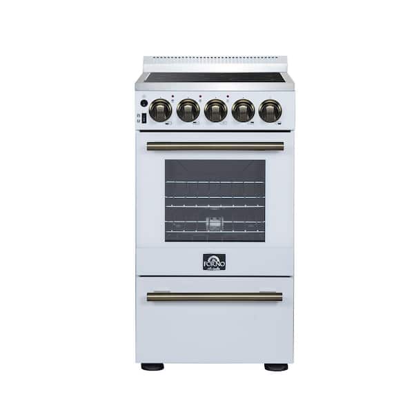 Pallerano 20 in. Freestanding Electric Range in White with Antique Brass, Compact Design