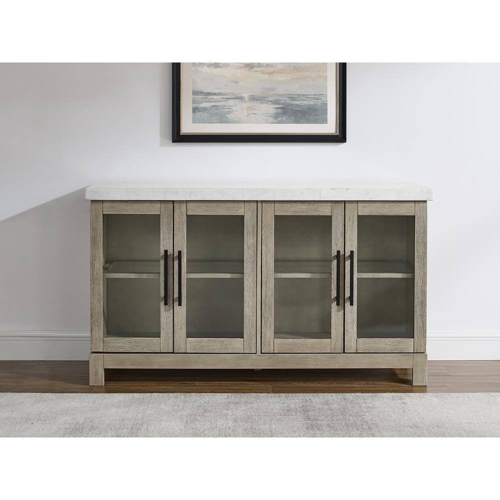 Carena Lighted White Marble and Wheat Wood Sideboard
