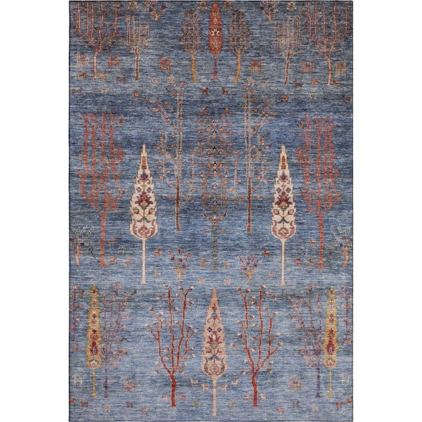 Mayfield Premium Machine Washable Abstract AMF1922 Blue 3 ft. x 4 ft. Area Rug