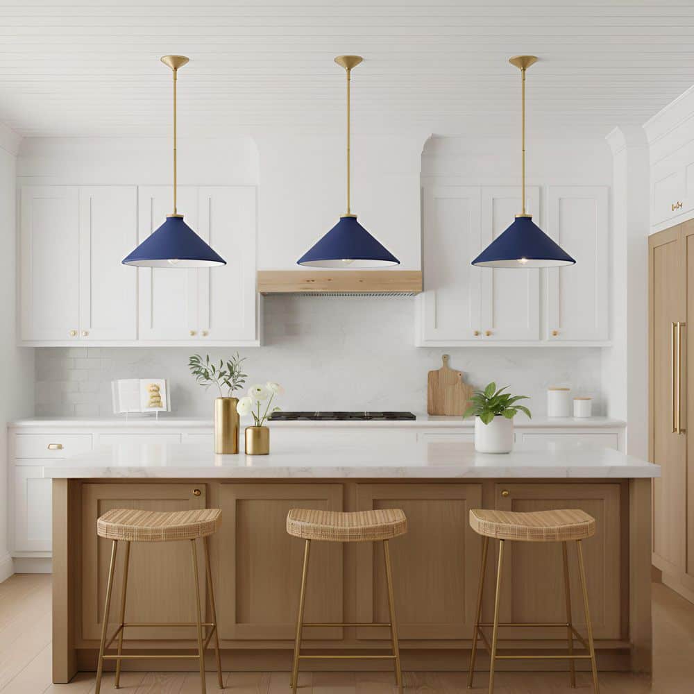 Bradbury 100-Watt 1-Light Brushed Gold Pendant Light with Navy Blue Metal Shade price history on PriceWatchPro