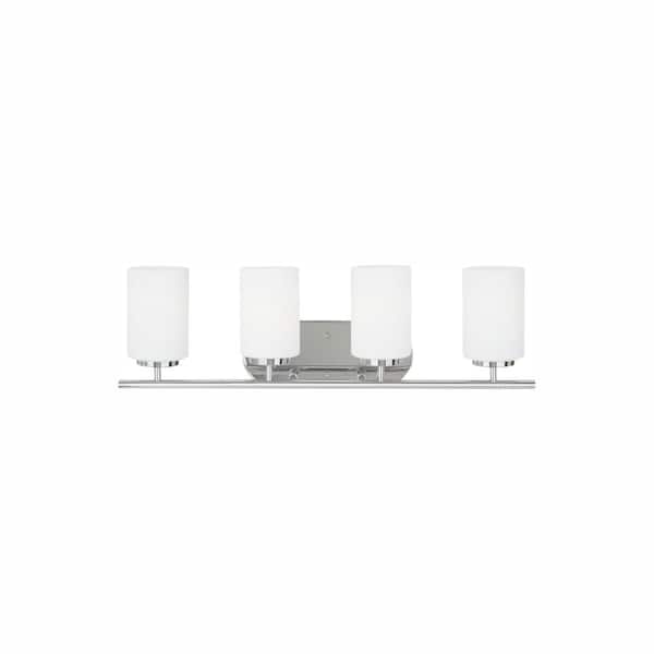 Generation Lighting Oslo 27.5 in. 4-Light Chrome Transitional Contemporary Bathroom Vanity Light with Opal Etched Glass Shades and LED Bulbs