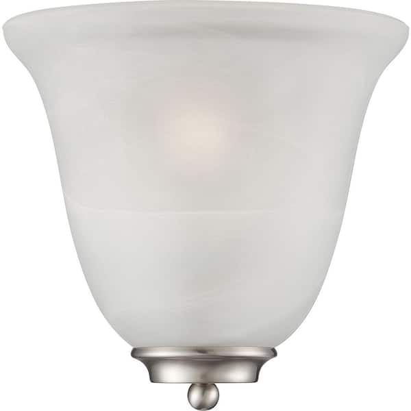 SATCO Empire 10 in. 1-Light Brushed Nickel Wall Sconce with Alabaster Glass Shade