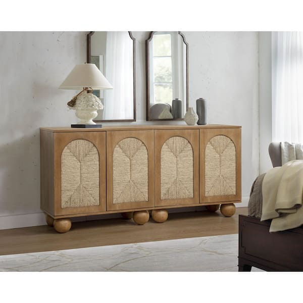 Tide Brown 31 in. H Organic Modern Seagrass Accent Cabinet + Storage Cabinet with 1 Shelf + Stackable Sideboard