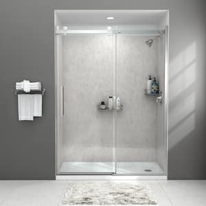 Passage 60 in. x 72 in. 2-Piece Glue-Up Alcove Shower Wall with Corner Shelf in Platinum Marble