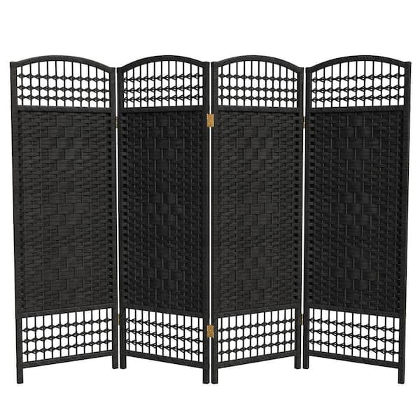 4 ft. Short Fiber Weave Folding Screen - Black - 4 Panels