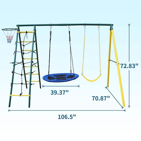 Bon Furni Metal Green Outdoor Swing Playset with Climbing