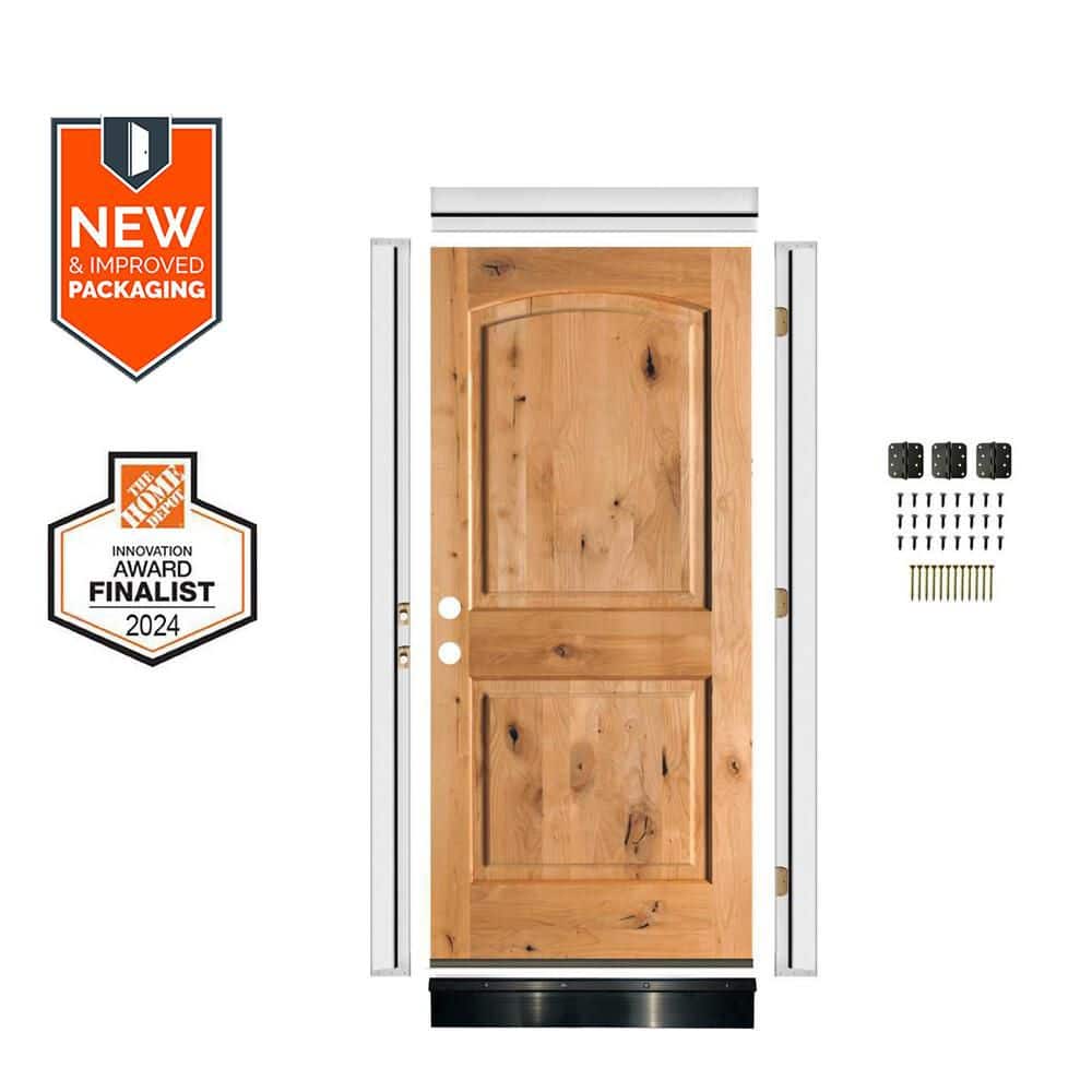 DIY 32 in. x 80 in. Knotty Alder Right-Hand Top Arch Clear Stain Single Wood Front Door Kit w/ Quick Assemble Jamb price history on PriceWatchPro