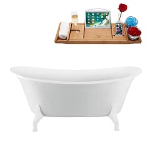 59 in. x 28.3 in. Acrylic Clawfoot Soaking Bathtub in Glossy White with Glossy White Clawfeet and Matte Pink Drain