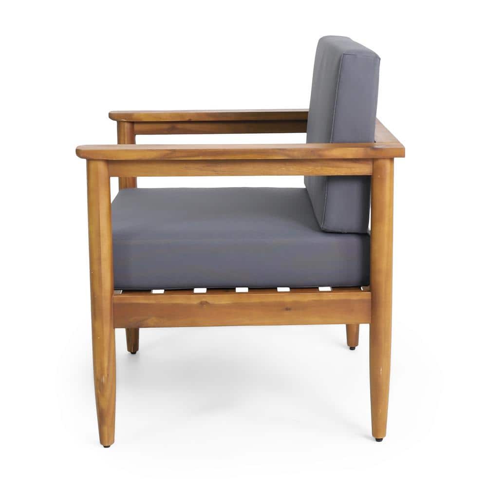 Teak Brown Acacia Wood Outdoor Lounge Chair with Dark Grey Cushions