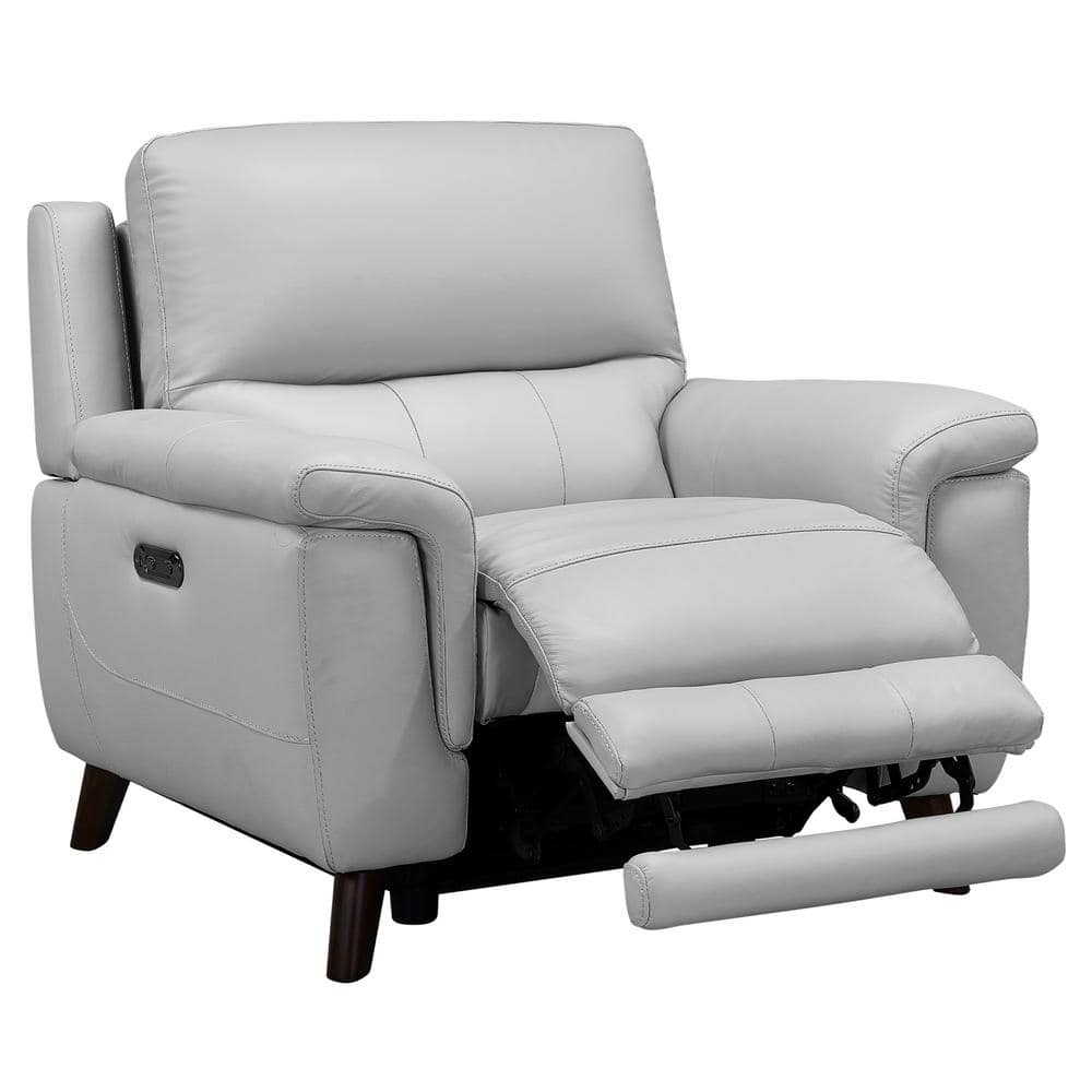 Dove Gray Contemporary Leather Power Recliner with USB, 40"