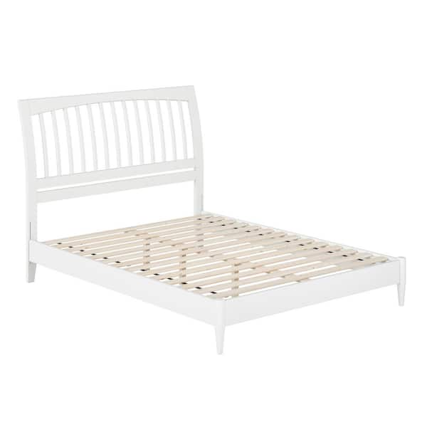 Curva Modern White Boucle Platform Bed King Size Bed Frame with