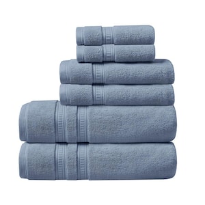6-Piece Set Blue 100% Cotton Feather Touch Antimicrobial Towel 2-Bath (30 x 54) 2-Hand (16 x 28) 2-Wash (13 x 13) towels