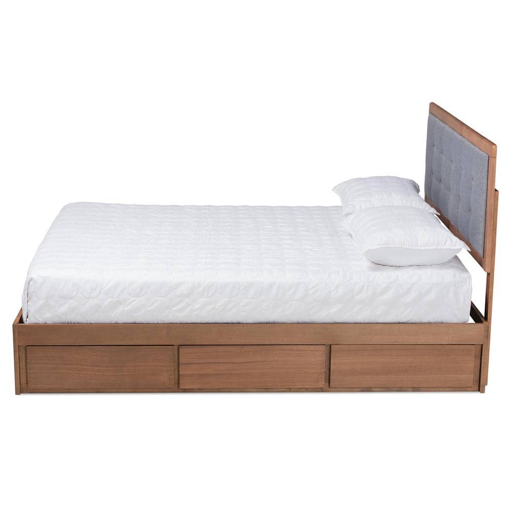 Ash Walnut King Upholstered Storage Bed with Tufted Headboard