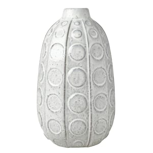 10 in. White Embossed Dot Textured Ceramic Vase