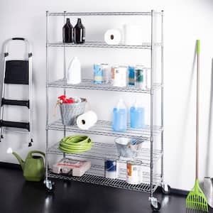 Chrome 6-Tier Rolling Carbon Steel Wire Shelving Unit (47 in. W x 76 in. H x 18 in. D)