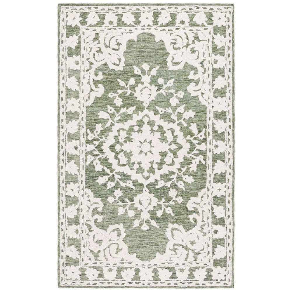 SAFAVIEH Marquee 8 ft. x 10 ft. Green/Ivory Medallion Border Area