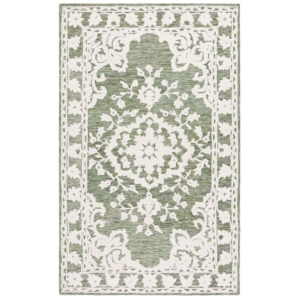 Marquee 8 ft. x 10 ft. Green/Ivory Medallion Border Area Rug