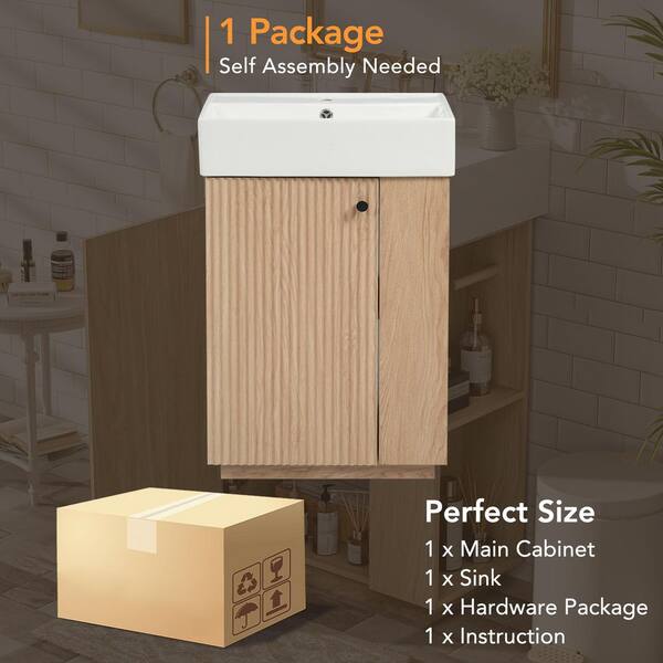 Virubi 21.6 in. W Freestanding Wood Color Bath Vanity with White