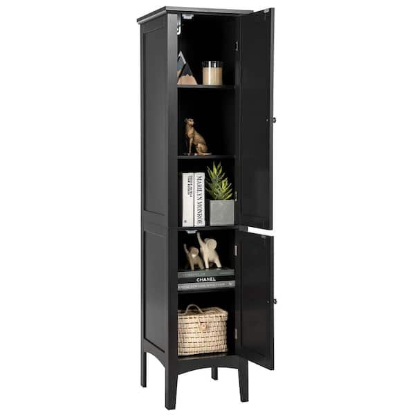 14.5 in. W x 14.5 in. D x 63 in. H Black Wood Freestanding Linen Cabinet Bathroom Storage Cabinet