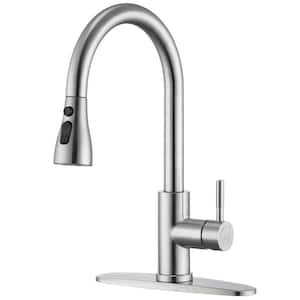 Single Handle Pull Down Sprayer Kitchen Faucet High Arc Stainless Steel Faucet with 3-Function Sprayer in Brushed Nickel