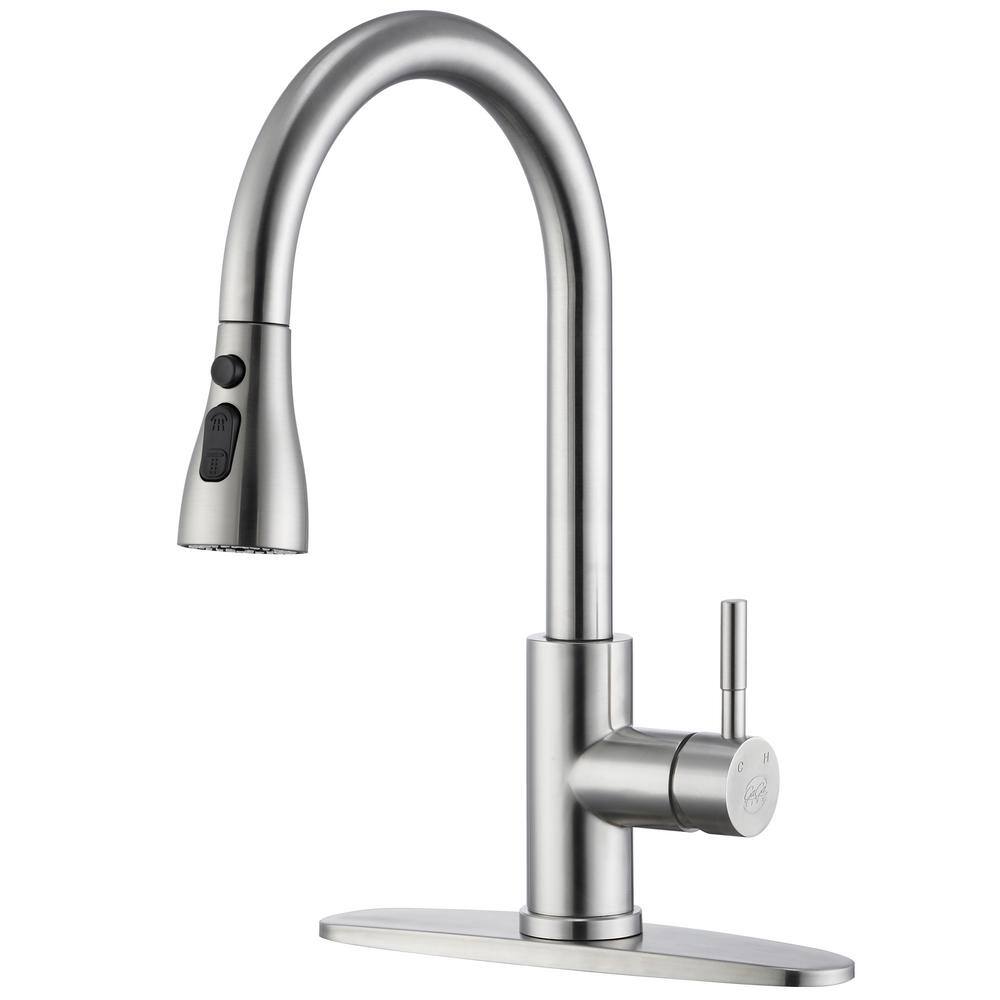 Single Handle Pull Down Sprayer Kitchen Faucet High Arc Stainless Steel ...