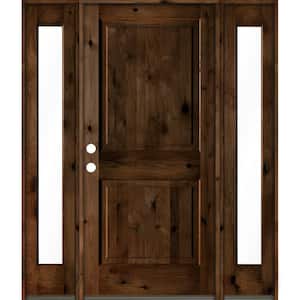 70 in. x 80 in. Knotty Alder Right-Hand/Inswing Clear Glass Provincial Stain Square Top Wood Prehung Front Door