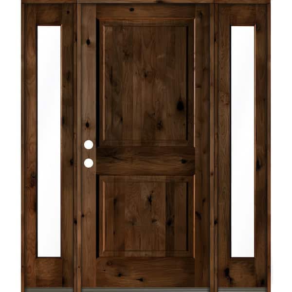 Krosswood Doors 70 in. x 80 in. Knotty Alder Right-Hand/Inswing Clear Glass Provincial Stain Square Top Wood Prehung Front Door