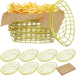 Gold Iron Oval Wire Breadbasket Set with 50 Deli Wrapper Paper for Restaurant Kitchen and Fast Food (12-Piece Set)