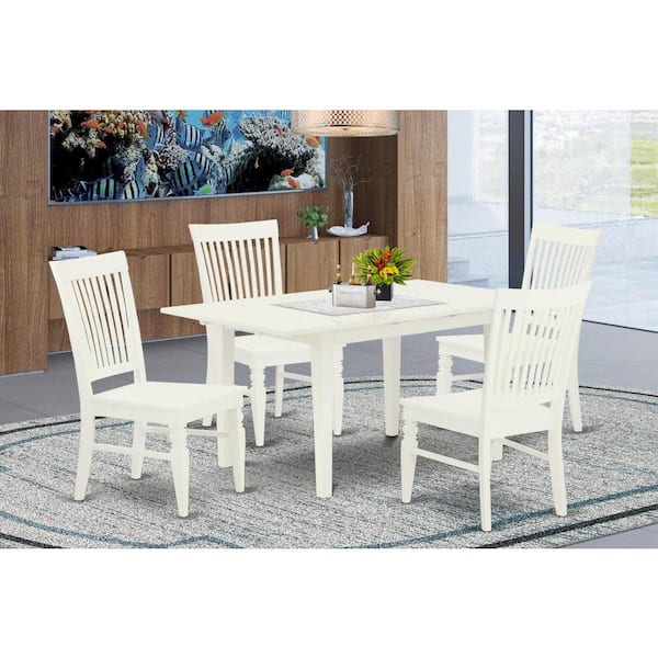 East West Furniture 5-Piece Buttermilk and Cherry Solid Wood Top - Rectangular Dining Room Set with Butterfly Leaf (Seats-4)