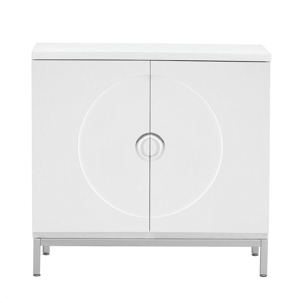 34 in. W x 15.5 in. D x 31.9 in. H White Linen Cabinet Storage Cabinet with Solid Wood Veneer and Metal Leg Frame