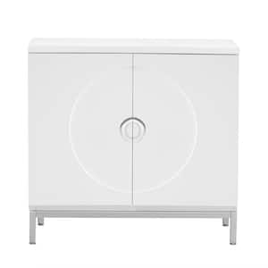 34 in. W x 15.5 in. D x 31.9 in. H White Linen Cabinet Storage Cabinet with Solid Wood Veneer and Metal Leg Frame