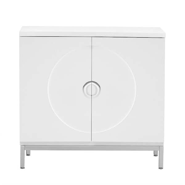 Unbranded 34 in. W x 15.5 in. D x 31.9 in. H White Linen Cabinet Storage Cabinet with Solid Wood Veneer and Metal Leg Frame