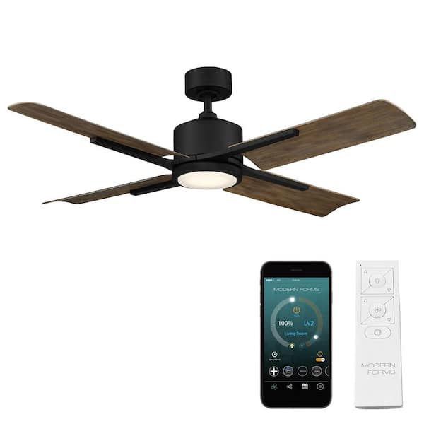 Modern Forms Cervantes 56 in. Smart Indoor/Outdoor Matte Black 4-Blade Standard Ceiling Fan Soft White Integrated LED/Remote