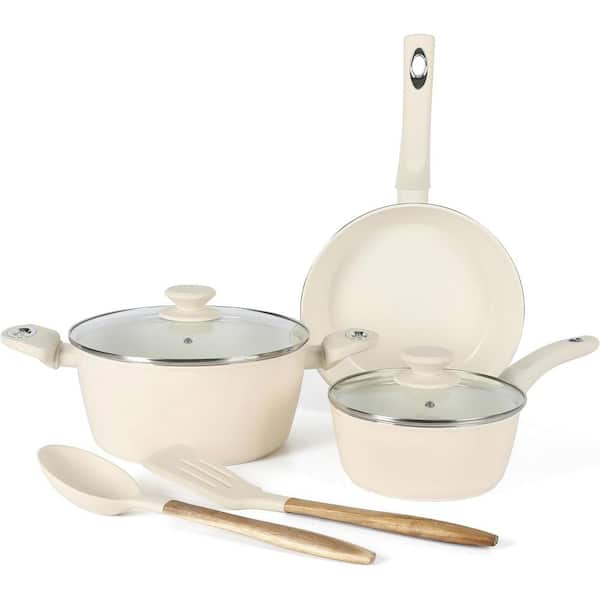 Gibson Home Plaza Cafe 7-Piece Forged Aluminum Cookware Set in Linen