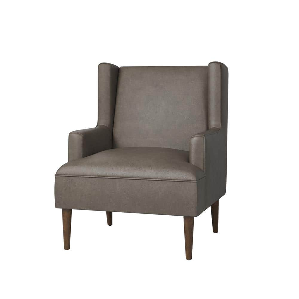 JAYDEN CREATION Jeremias Grey Vegan Leather Accent Chair With Solid ...