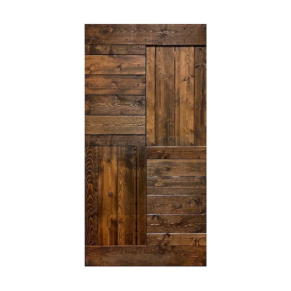 ISLIFE S Series 42 in. x 84 in. Dark Walnut Finished DIY Solid Wood Sliding Barn Door Slab - Hardware Kit Not Included