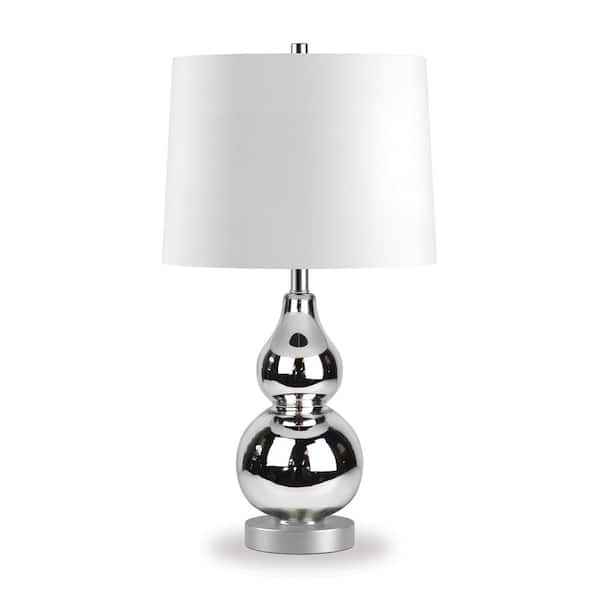Meyer&Cross Katrina 21 in. Polished Nickel Glass and Satin Nickel Petite Table Lamp with Fabric Shade