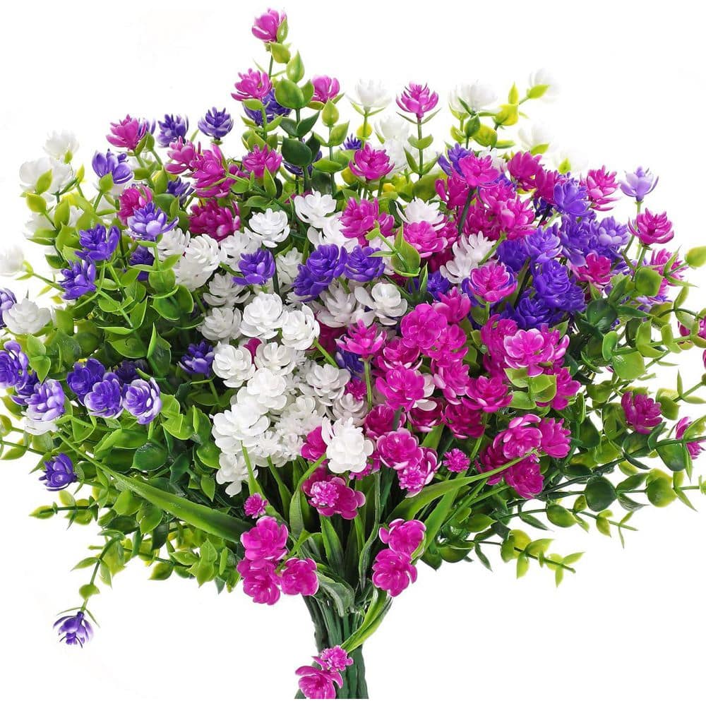 13 in. Fuchsia, White, Purple Outdoor Artificial Flowers UV Resistant 12 Bu