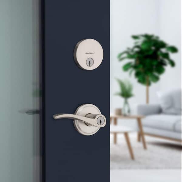 Sedona Keyed Entry Handle and Single Cylinder Deadbolt Combo Pack featuring SmartKey Security in Satin Nickel