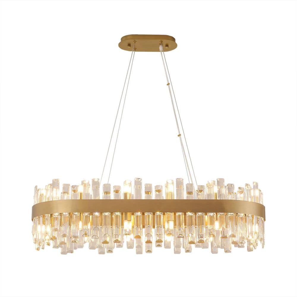 24-Light Golden Rustic Linear Chandelier for Kitchen Island Living Room Bed